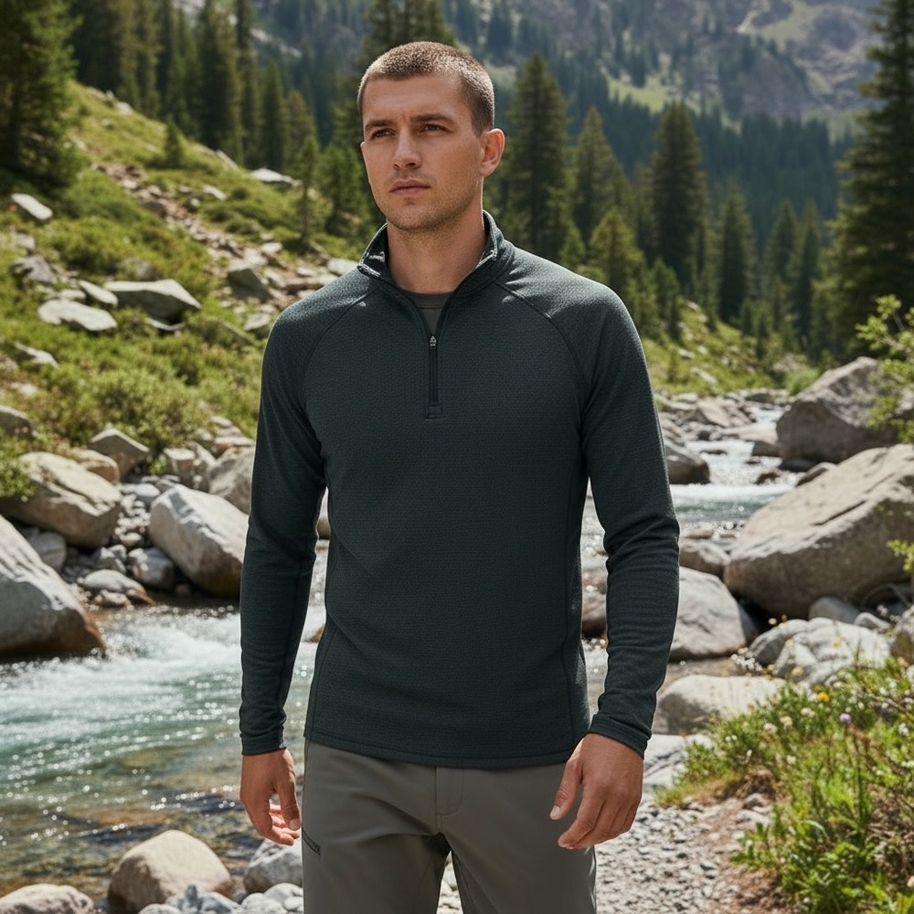REI Co-op Mens Quarter Zip‎ Pullover Heathered Teal Blue Hiking Top Size M